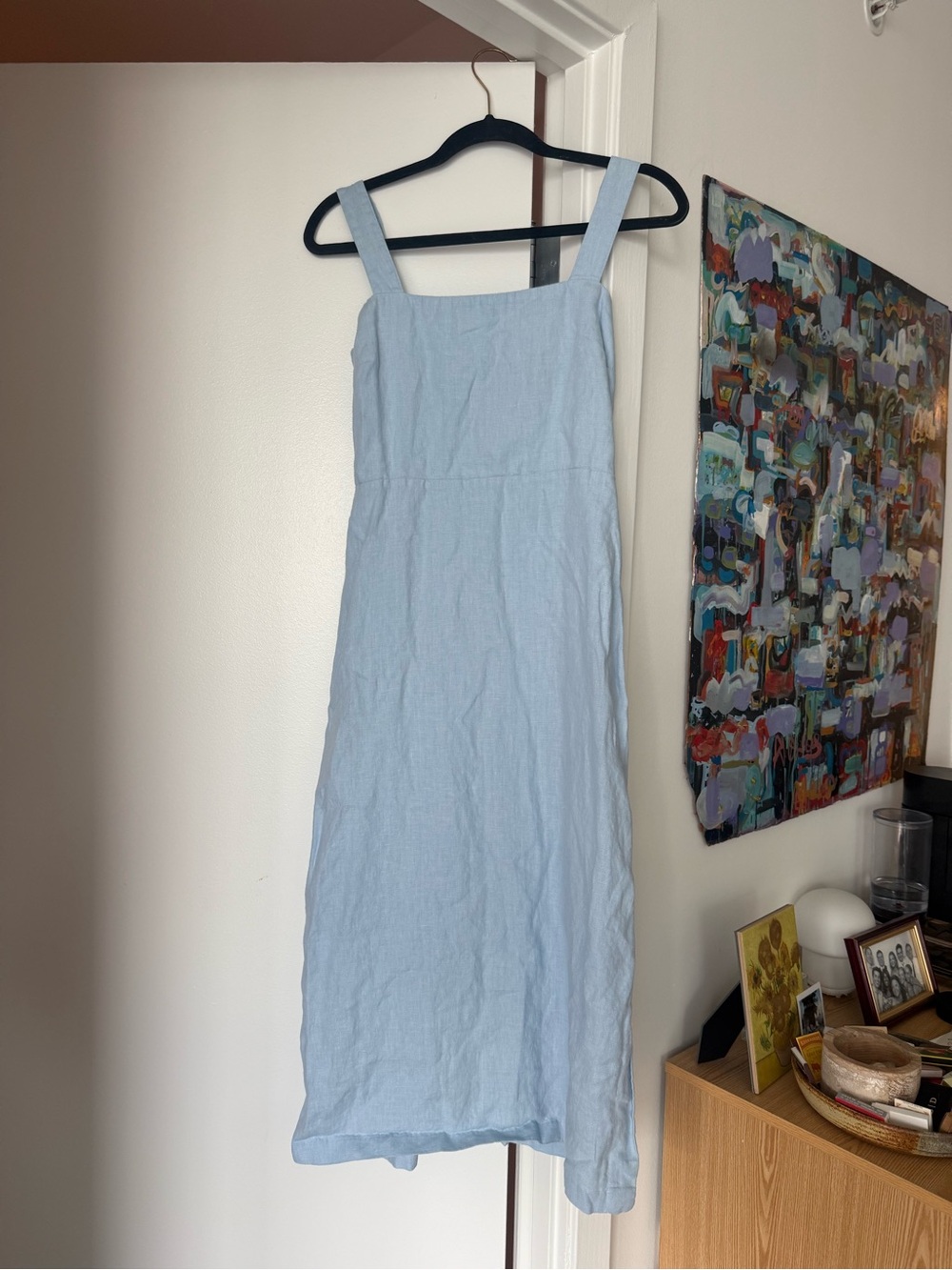 Abercrombie Linen Collection Light Blue Square-Neck Linen Midi Dress